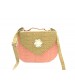 Ladies Designer PU Leather Bag, Jute Texture, Pink and Light Brown Color